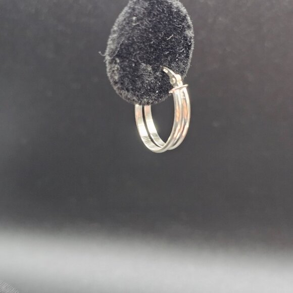 Sterling Silver 925 Rhodium Plated Double Oval Hoop Earrings 18mm - Picture 4 of 12